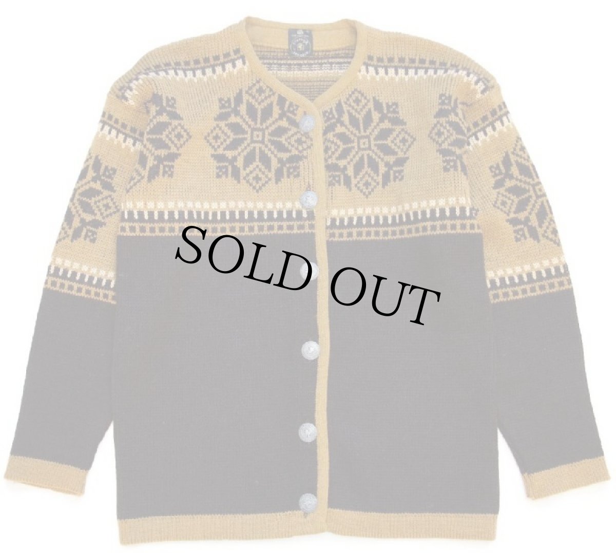 画像1: 70s Norvyk by Ren-Dale 雪柄 ノルディック柄 ノーカラー ウールニット カーディガン M (1)