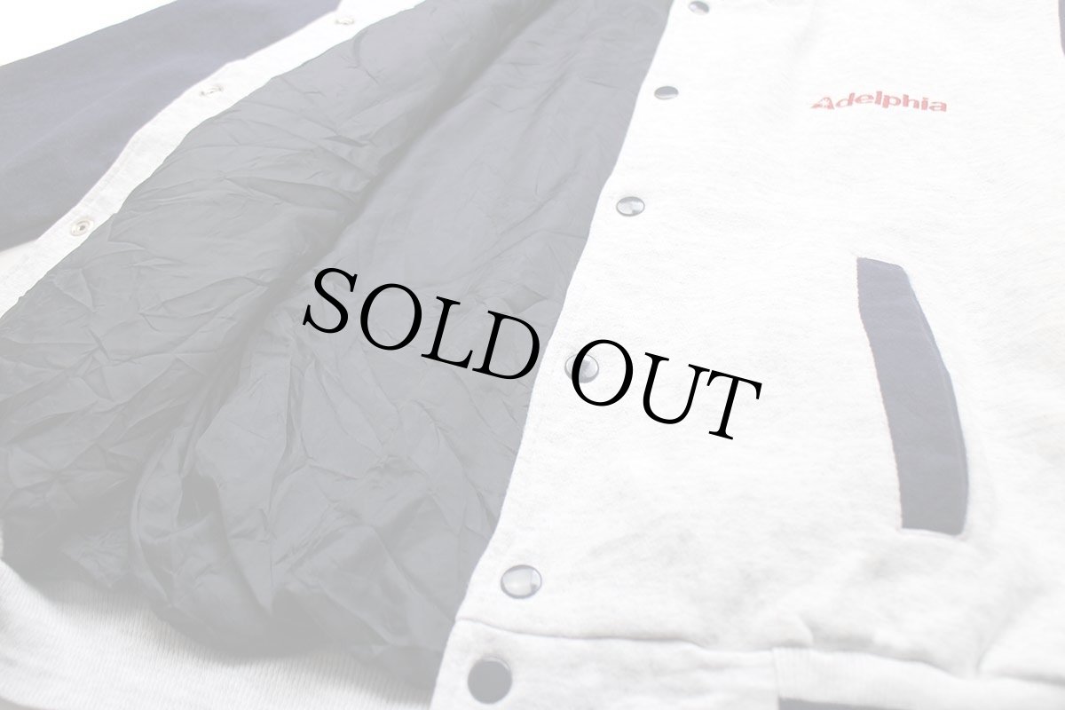 画像5: カナダ製 LOGOGRAM Adelphia 刺繍 ツートン 切り替え スウェット スタジャン 杢ライトグレー×紺 S (5)