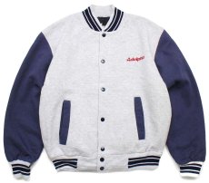 画像1: カナダ製 LOGOGRAM Adelphia 刺繍 ツートン 切り替え スウェット スタジャン 杢ライトグレー×紺 S (1)