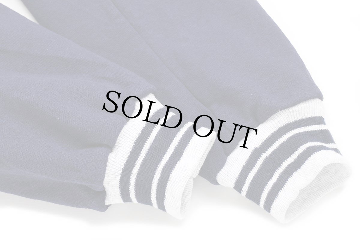 画像6: カナダ製 LOGOGRAM Adelphia 刺繍 ツートン 切り替え スウェット スタジャン 杢ライトグレー×紺 S (6)