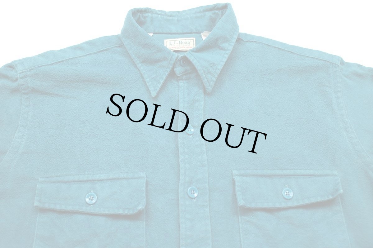 画像3: 80s USA製 L.L.Bean CHAMOIS CLOTH SHIRT 無地 コットン シャモアクロスシャツ 青緑 17.5 (3)