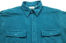 画像3: 80s USA製 L.L.Bean CHAMOIS CLOTH SHIRT 無地 コットン シャモアクロスシャツ 青緑 17.5 (3)