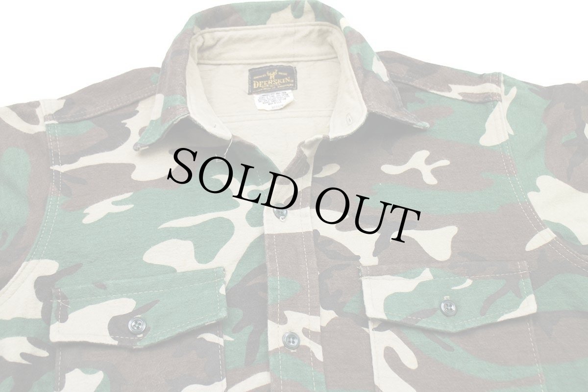 画像3: 80s USA製 DEERSKIN ウッドランドカモ コットン シャモアクロスシャツ M (3)