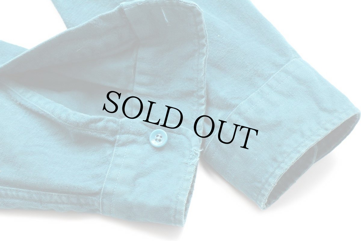 画像7: 80s USA製 L.L.Bean CHAMOIS CLOTH SHIRT 無地 コットン シャモアクロスシャツ 青緑 17.5 (7)