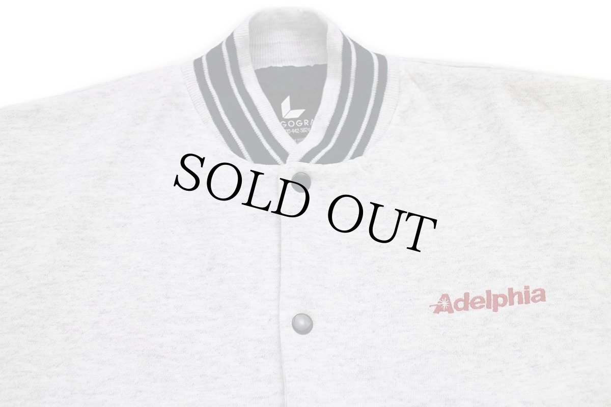 画像3: カナダ製 LOGOGRAM Adelphia 刺繍 ツートン 切り替え スウェット スタジャン 杢ライトグレー×紺 S (3)