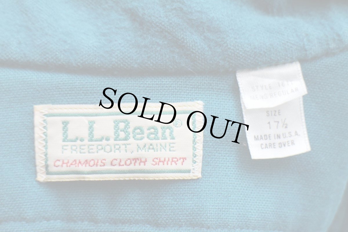 画像4: 80s USA製 L.L.Bean CHAMOIS CLOTH SHIRT 無地 コットン シャモアクロスシャツ 青緑 17.5 (4)