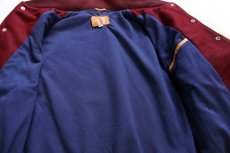画像5: 80s USA製 GAPギャップ 刺繍入り フード付き メルトン ウール 袖革スタジャン バーガンディ×茶 XL (5)