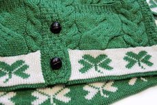 画像6: アイルランド製 aran クローバー柄 ケーブル編み メリノウールニット カーディガン グリーン L★ジャケット (6)