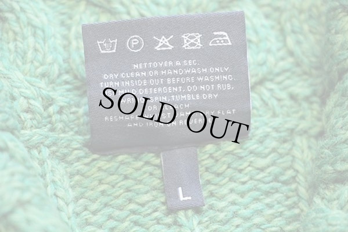 画像5: アイルランド製 aran クローバー柄 ケーブル編み メリノウールニット カーディガン グリーン L★ジャケット (5)