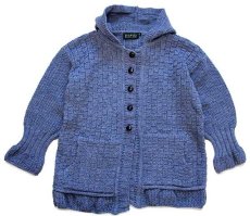 画像1: BLARNEY Woollen Mills 編み柄 ウールニット パーカー ブルーグレー S★カーディガン (1)