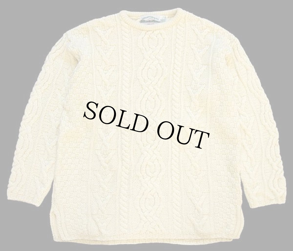 画像1: アイルランド製 aran crafts ケーブル編み メリノウールニット セーター 薄黄 L★フィッシャーマン (1)