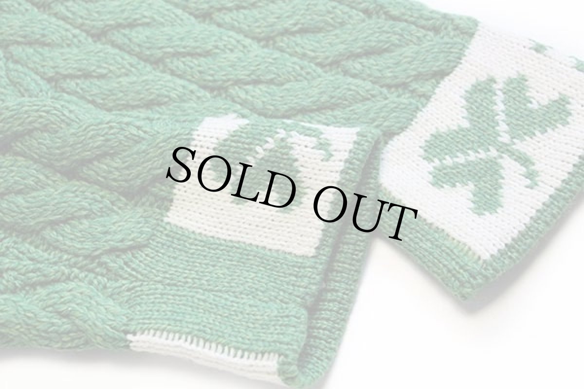 画像7: アイルランド製 aran クローバー柄 ケーブル編み メリノウールニット カーディガン グリーン L★ジャケット (7)