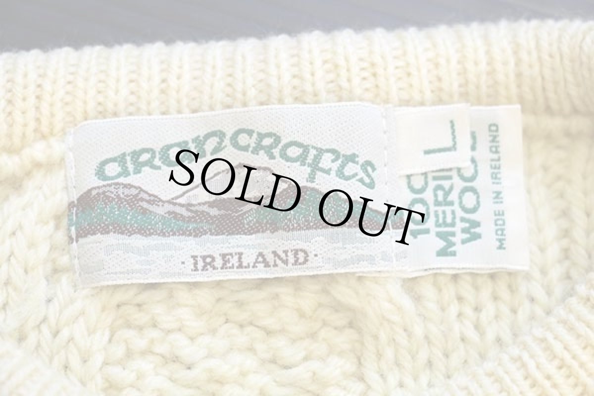 画像4: アイルランド製 aran crafts ケーブル編み メリノウールニット セーター 薄黄 L★フィッシャーマン (4)