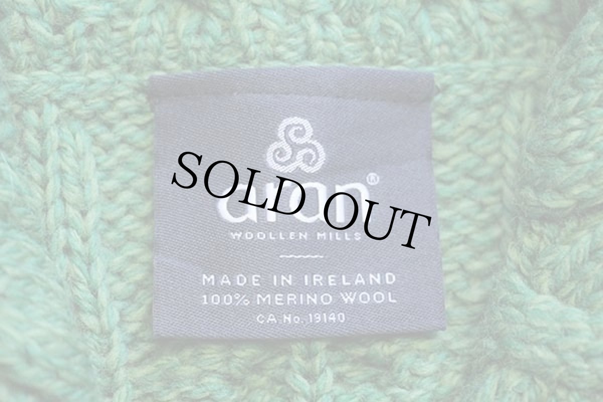 画像4: アイルランド製 aran クローバー柄 ケーブル編み メリノウールニット カーディガン グリーン L★ジャケット (4)