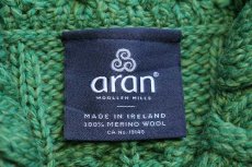 画像4: アイルランド製 aran クローバー柄 ケーブル編み メリノウールニット カーディガン グリーン L★ジャケット (4)