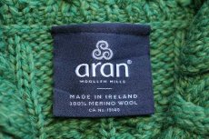 画像4: アイルランド製 aran クローバー柄 ケーブル編み メリノウールニット カーディガン グリーン L★ジャケット (4)