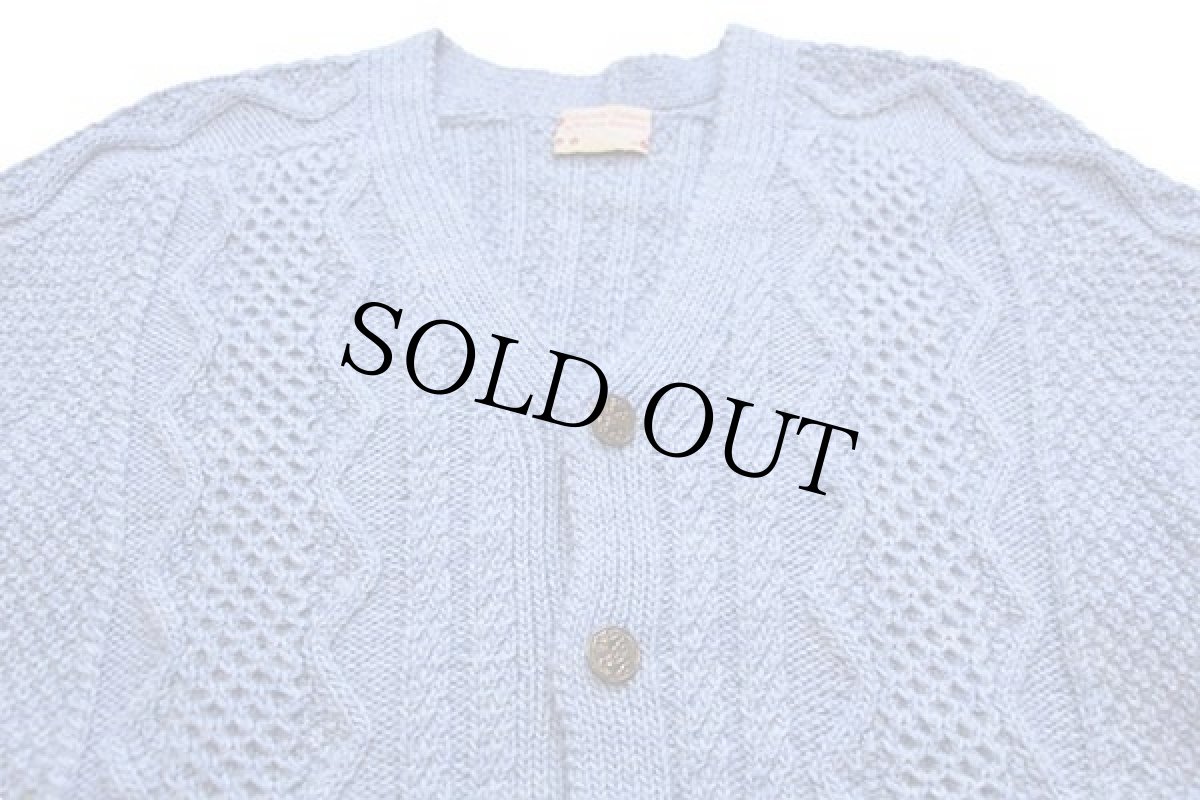 画像3: UNKNOWN ケーブル編み ウール ハンドニット カーディガン ライトブルー★フィッシャーマン (3)