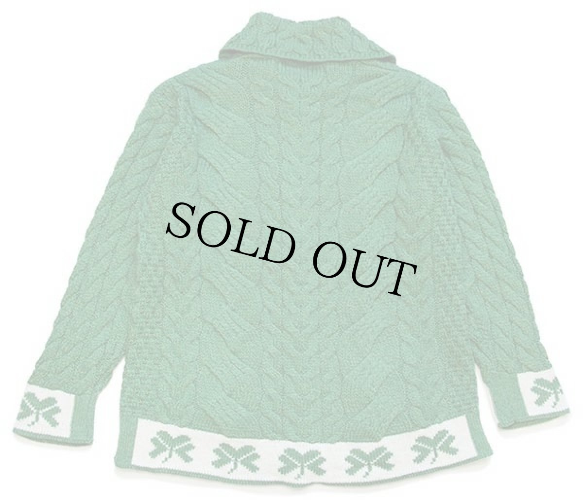 画像2: アイルランド製 aran クローバー柄 ケーブル編み メリノウールニット カーディガン グリーン L★ジャケット (2)