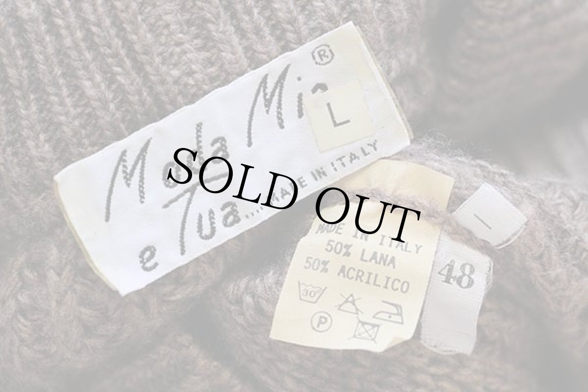 画像4: 80s イタリア製 Moda Mio e Tue ケーブル編み ウール×アクリルニット カーディガン グレーブラウン L (4)