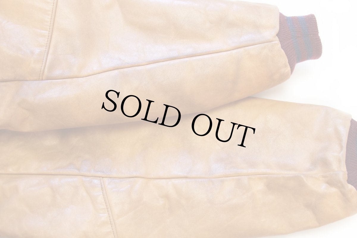 画像8: 80s USA製 GAPギャップ 刺繍入り フード付き メルトン ウール 袖革スタジャン バーガンディ×茶 XL (8)