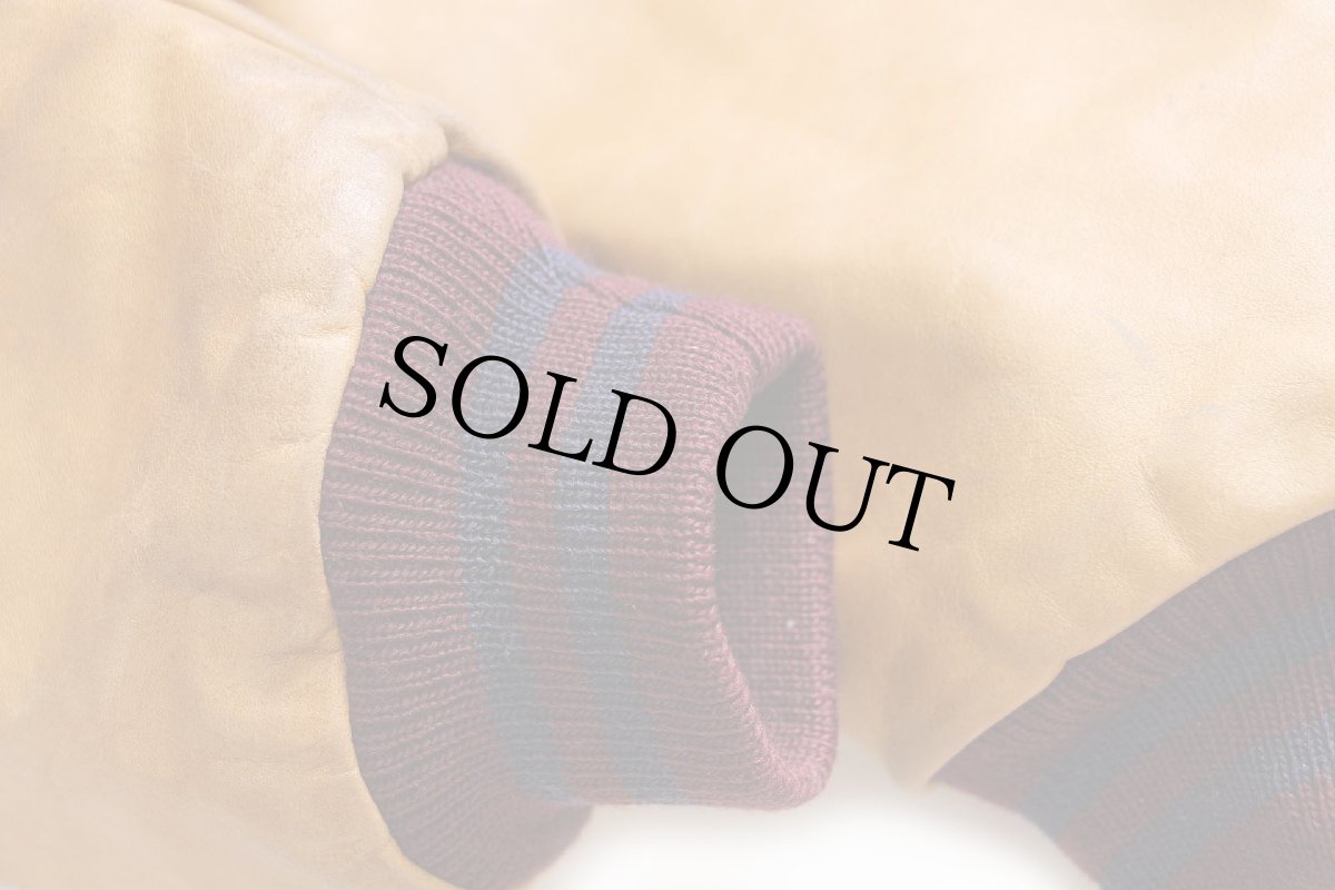 画像7: 80s USA製 GAPギャップ 刺繍入り フード付き メルトン ウール 袖革スタジャン バーガンディ×茶 XL (7)