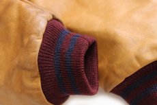画像7: 80s USA製 GAPギャップ 刺繍入り フード付き メルトン ウール 袖革スタジャン バーガンディ×茶 XL (7)