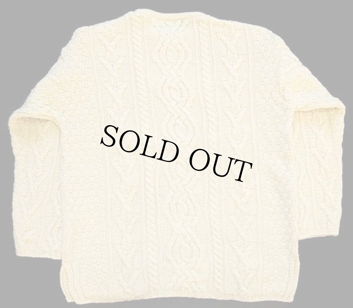 画像2: アイルランド製 aran crafts ケーブル編み メリノウールニット セーター 薄黄 L★フィッシャーマン (2)