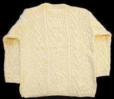 画像2: アイルランド製 aran crafts ケーブル編み メリノウールニット セーター 薄黄 L (2)