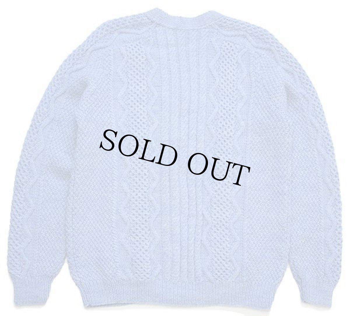 画像2: UNKNOWN ケーブル編み ウール ハンドニット カーディガン ライトブルー★フィッシャーマン (2)