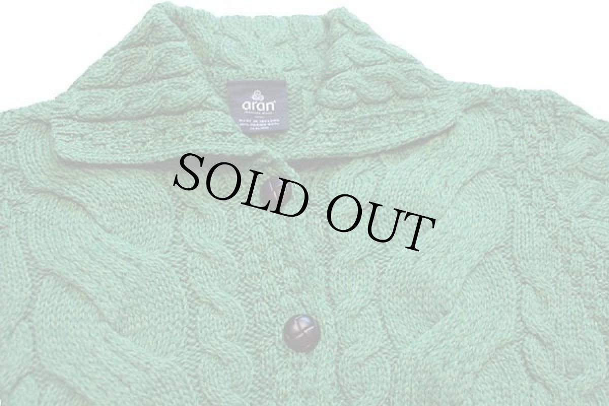 画像3: アイルランド製 aran クローバー柄 ケーブル編み メリノウールニット カーディガン グリーン L★ジャケット (3)