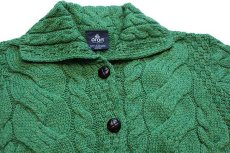 画像3: アイルランド製 aran クローバー柄 ケーブル編み メリノウールニット カーディガン グリーン L★ジャケット (3)