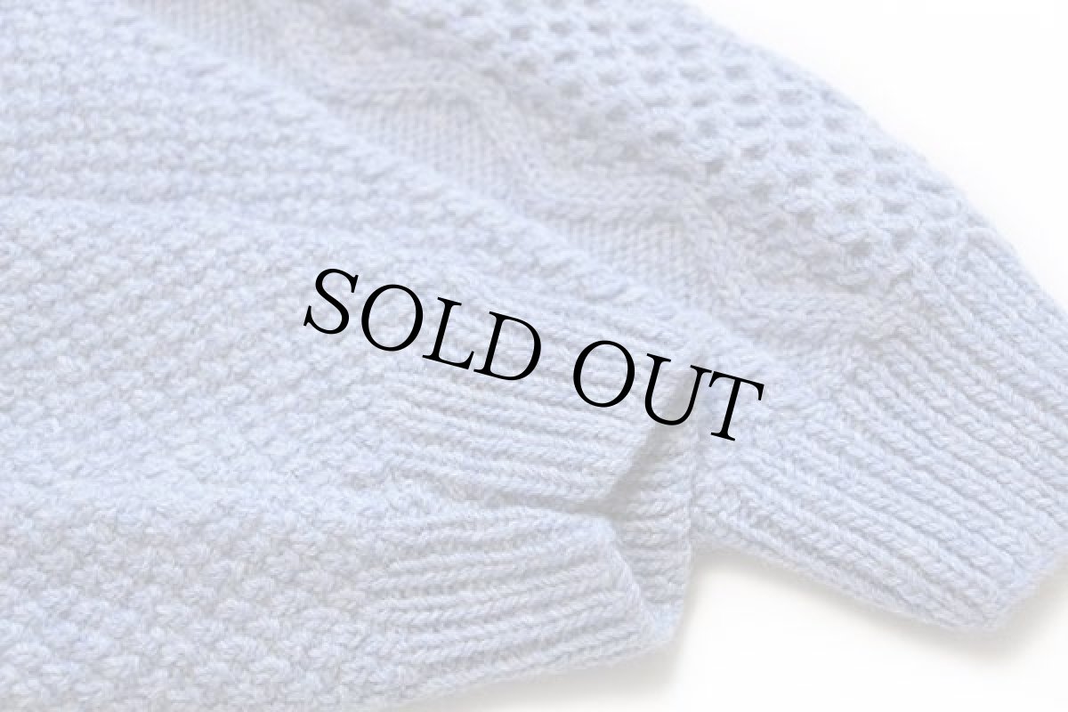 画像6: UNKNOWN ケーブル編み ウール ハンドニット カーディガン ライトブルー★フィッシャーマン (6)