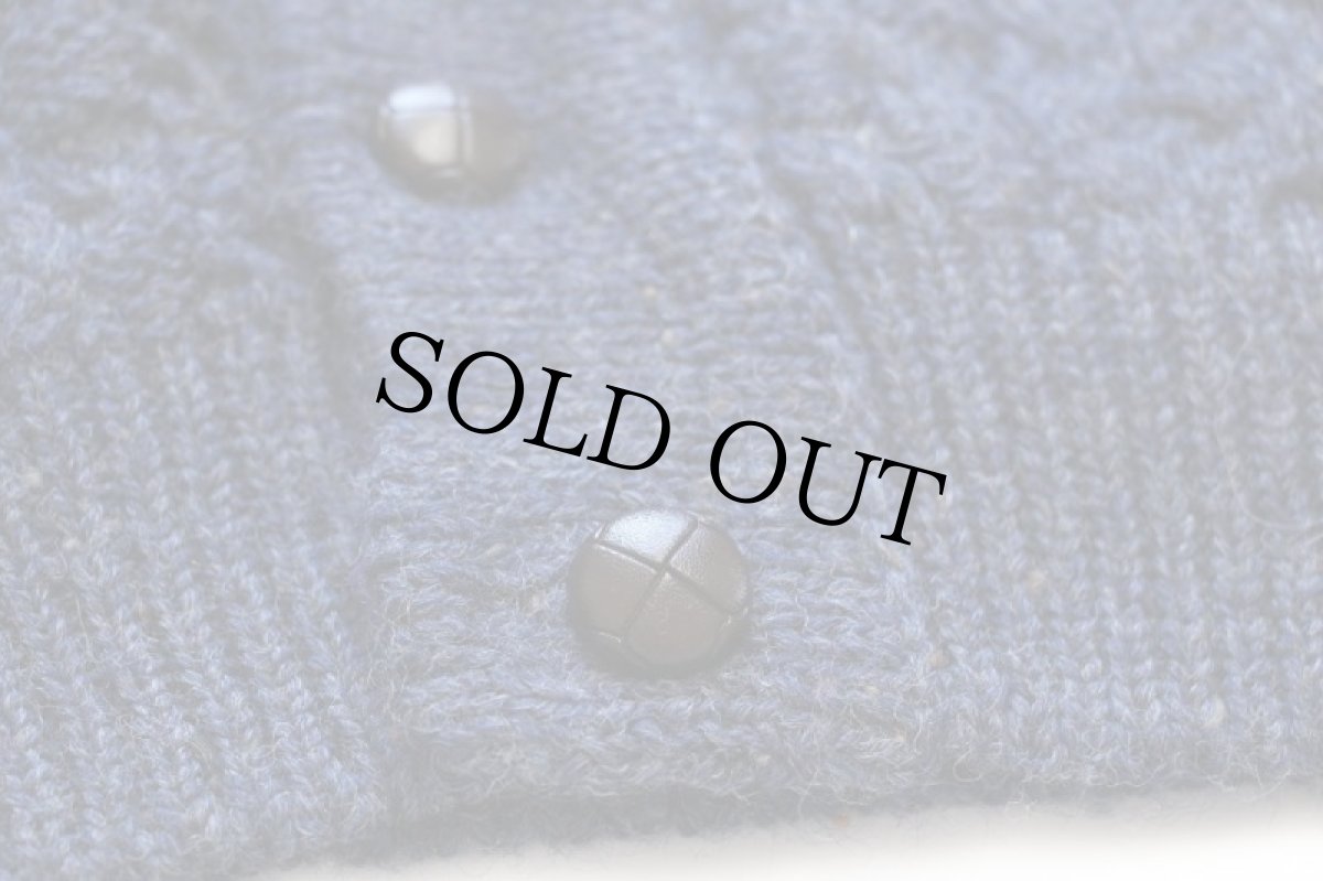 画像5: アイルランド製 Country Club ケーブル編み ネップ入り ウールニット カーディガン 紺 S★フィッシャーマン (5)