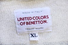 画像4: 90s イタリア製 BENETTONベネトン 刺繍入り 太ボーダー コットン×ウール混 ニット カーディガン 緑×アイボリー XL (4)