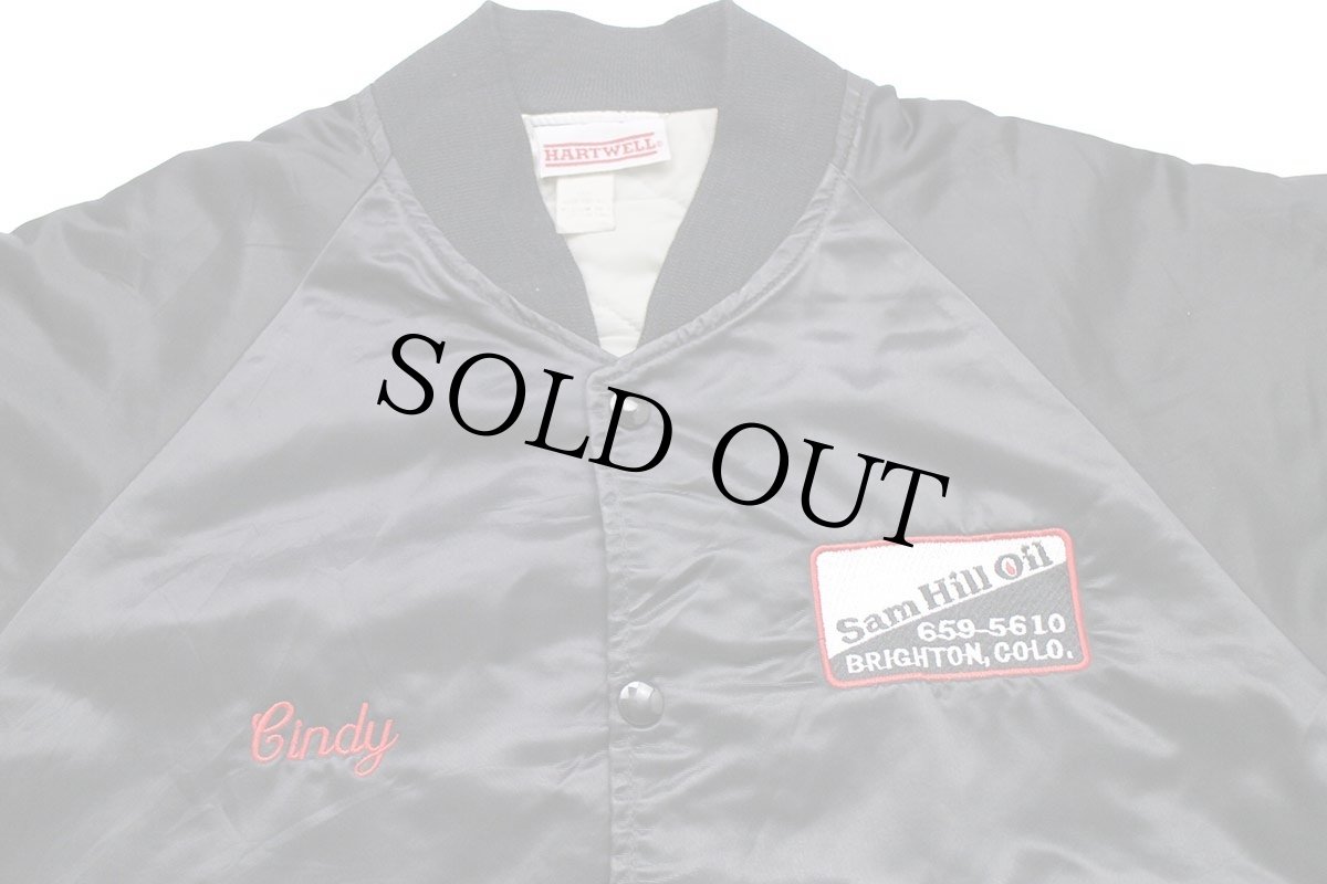 画像3: 90s USA製 HARTWELL Sam Hill Oil コンボイ トラック 刺繍 キルティングライナー ナイロンジャケット 黒 M (3)