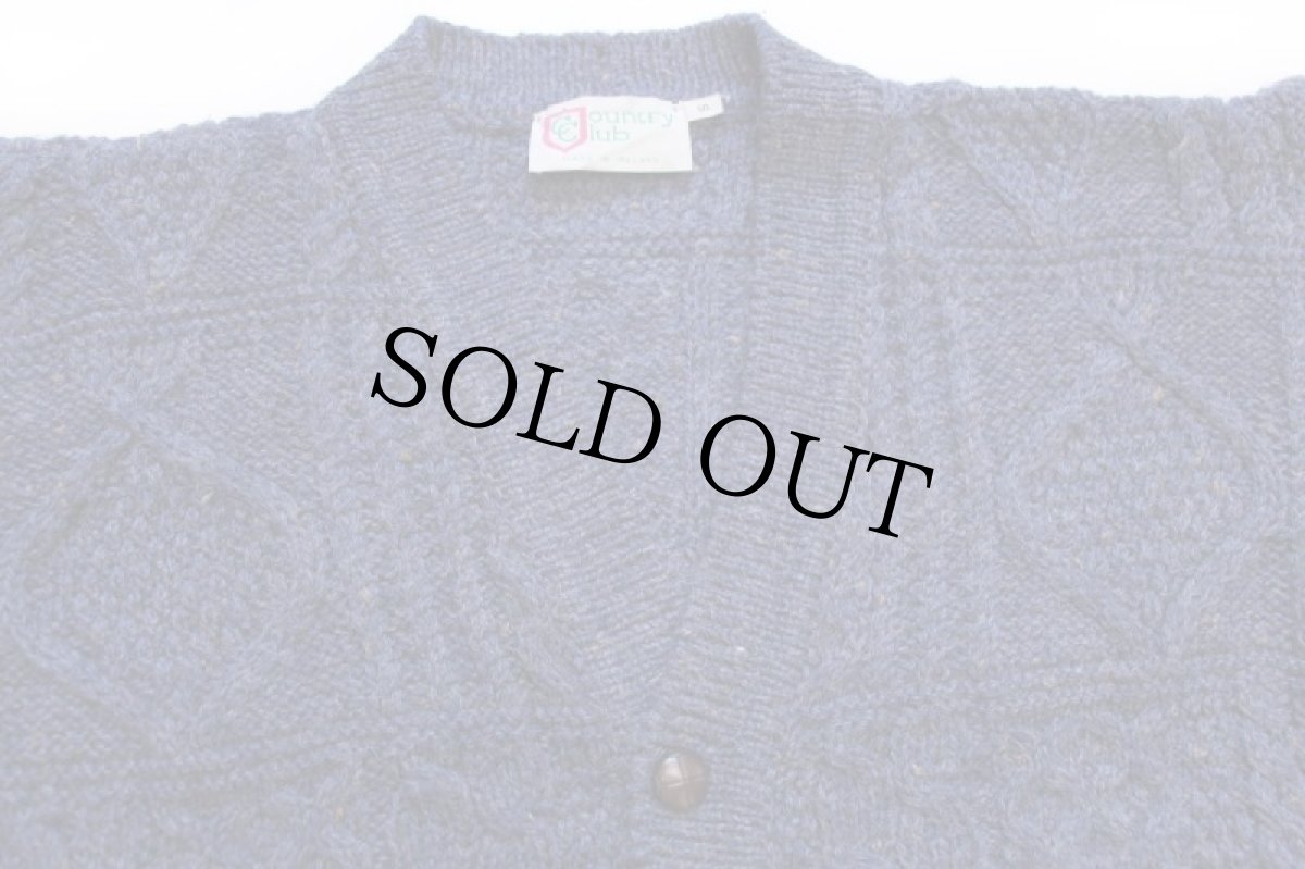 画像3: アイルランド製 Country Club ケーブル編み ネップ入り ウールニット カーディガン 紺 S★フィッシャーマン (3)