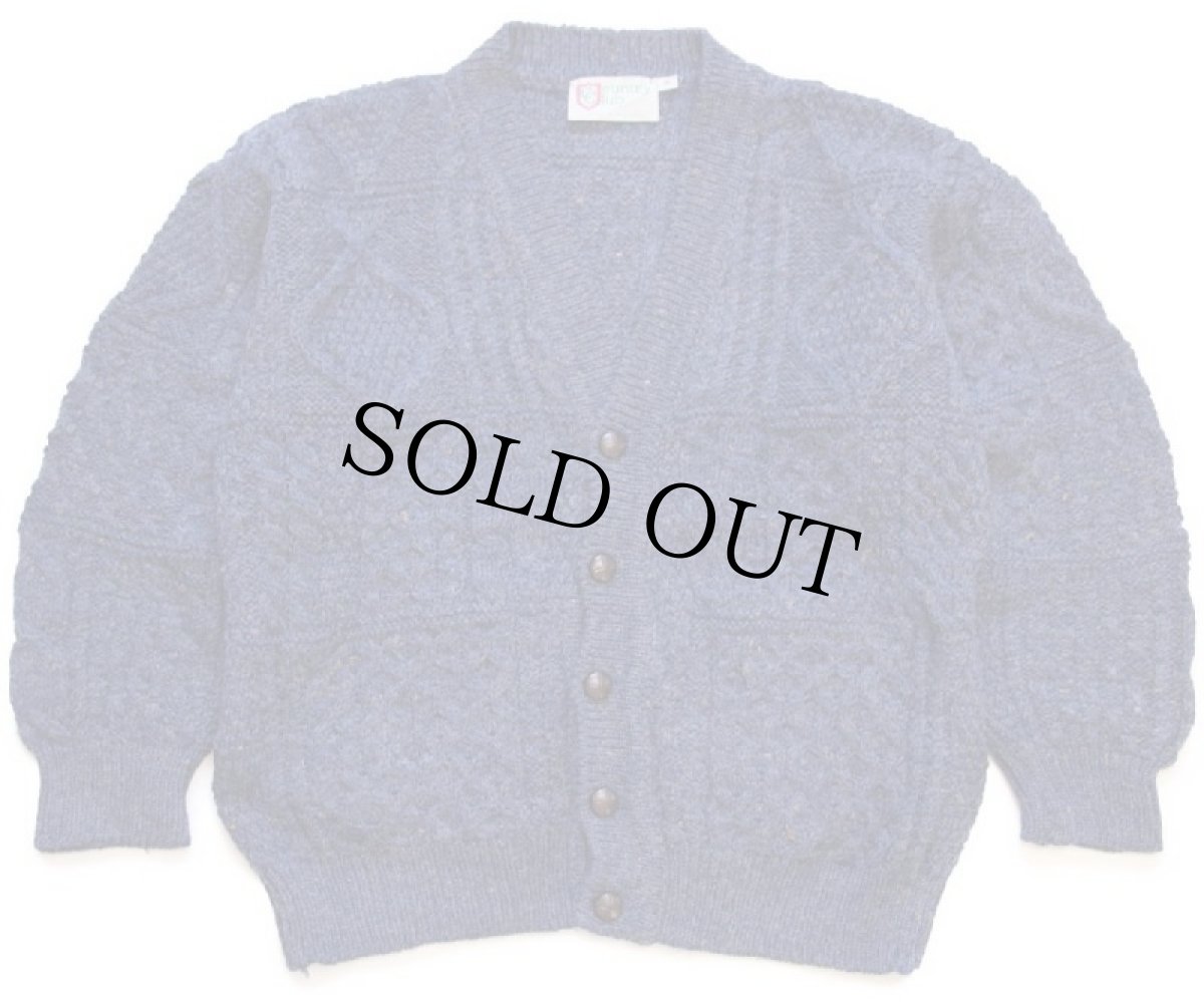 画像1: アイルランド製 Country Club ケーブル編み ネップ入り ウールニット カーディガン 紺 S★フィッシャーマン (1)