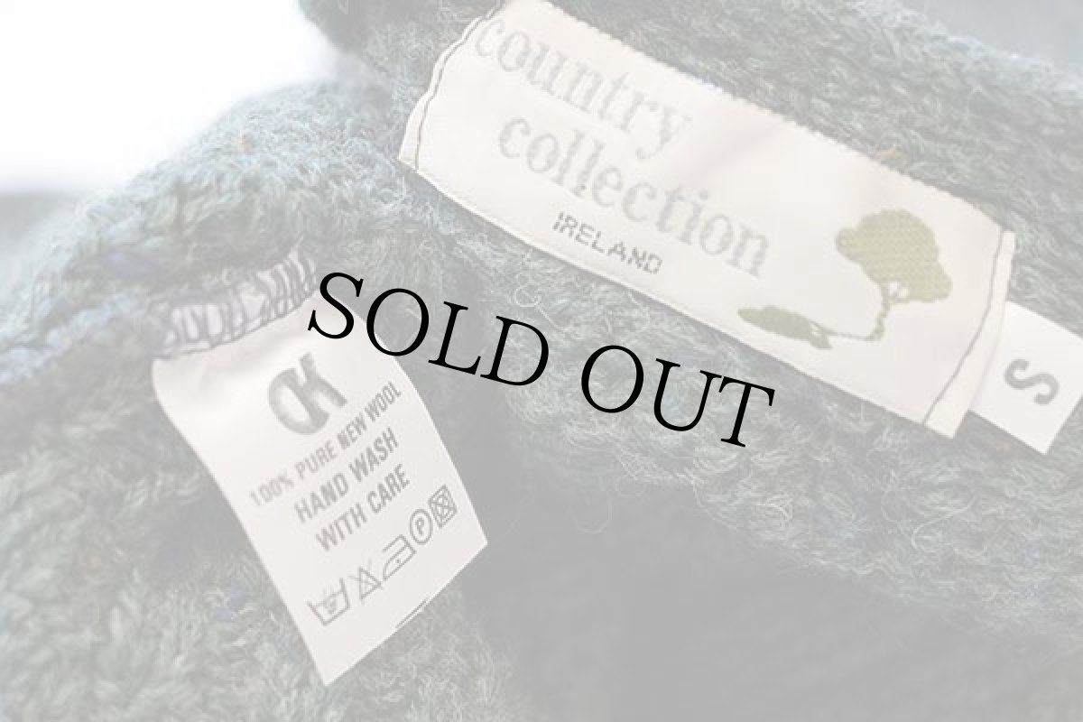 画像4: アイルランド製 country collection ケーブル編み ネップ入り ウールニット カーディガン 緑 S★フィッシャーマン (4)