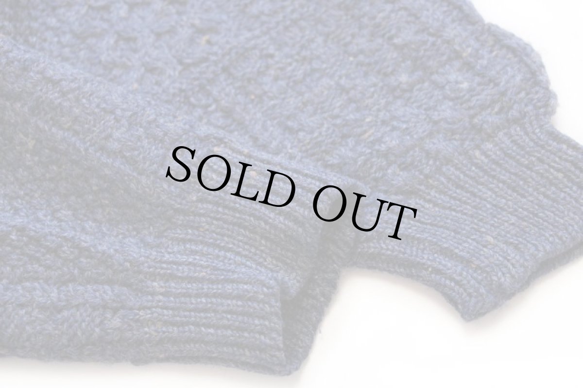 画像7: アイルランド製 Country Club ケーブル編み ネップ入り ウールニット カーディガン 紺 S★フィッシャーマン (7)