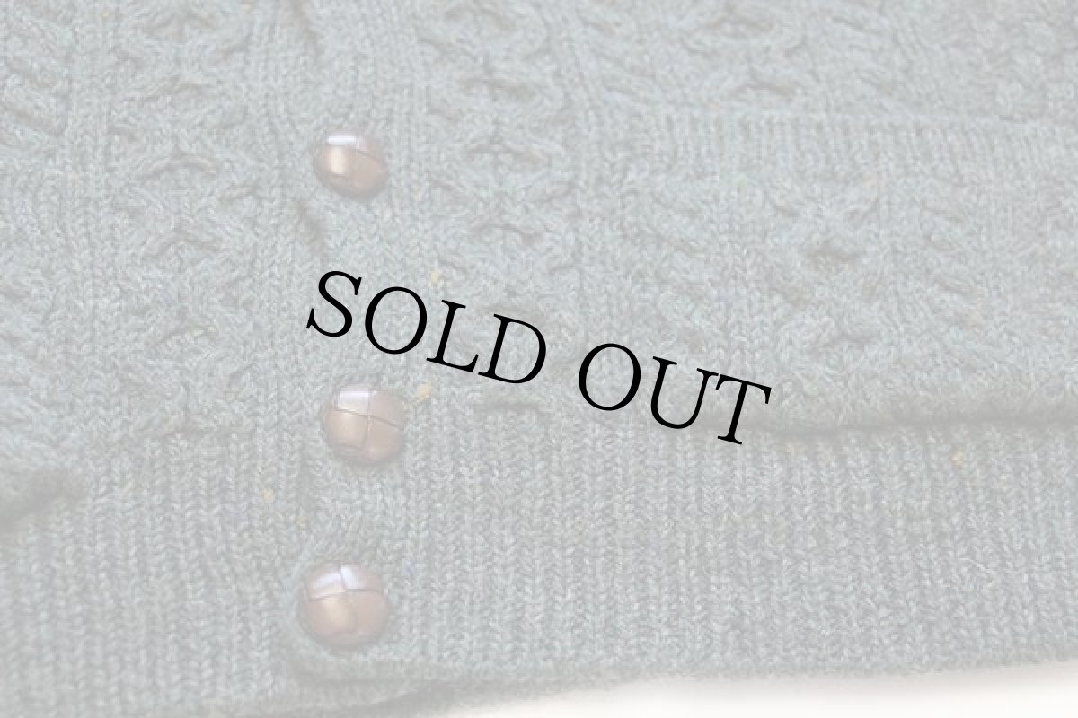 画像5: アイルランド製 country collection ケーブル編み ネップ入り ウールニット カーディガン 緑 S★フィッシャーマン (5)