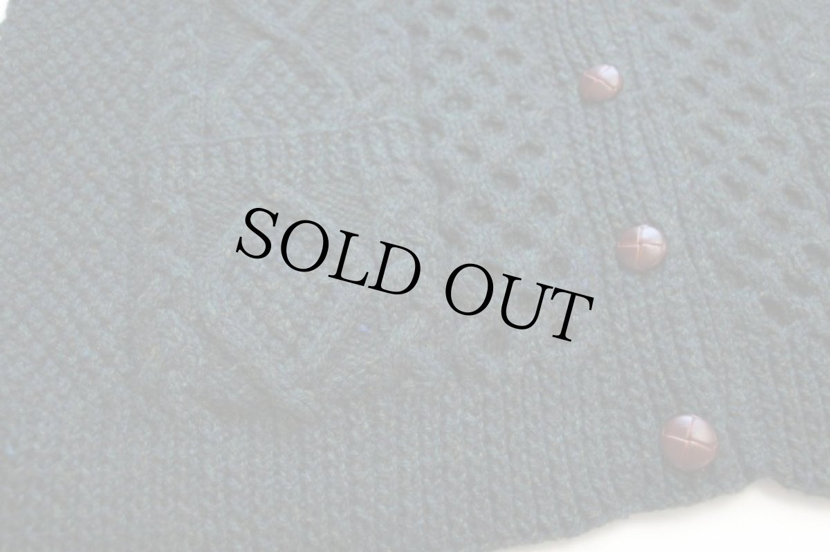 画像5: アイルランド製 Moriarty Industries ノーカラー ケーブル編み ネップ入り ウール ハンドニット カーディガン 深緑★フィッシャーマン (5)