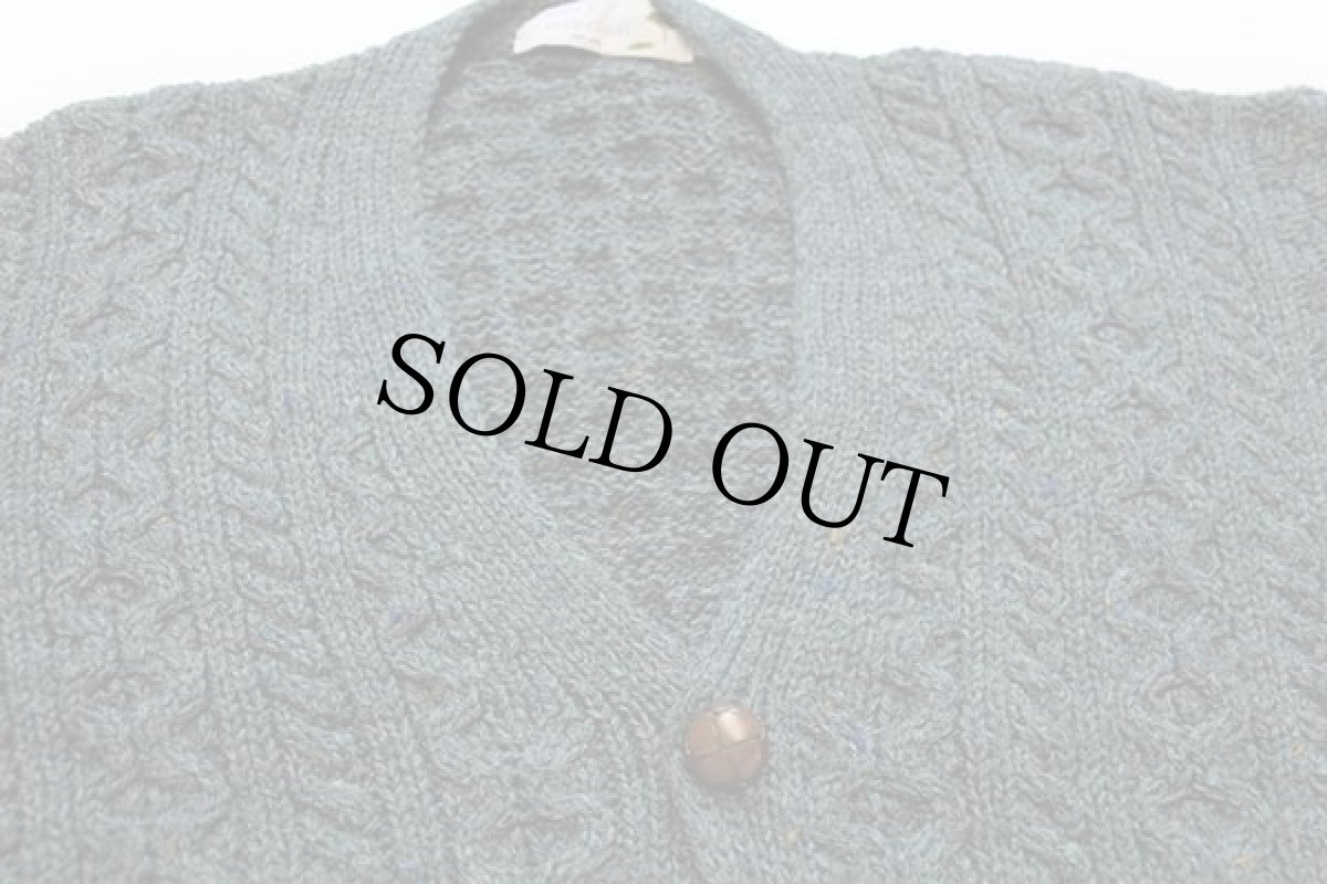 画像3: アイルランド製 country collection ケーブル編み ネップ入り ウールニット カーディガン 緑 S★フィッシャーマン (3)