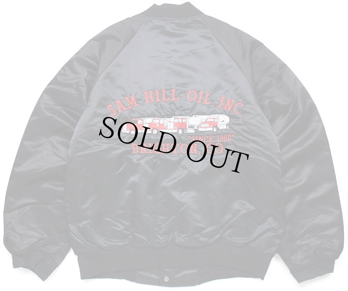 画像2: 90s USA製 HARTWELL Sam Hill Oil コンボイ トラック 刺繍 キルティングライナー ナイロンジャケット 黒 M (2)