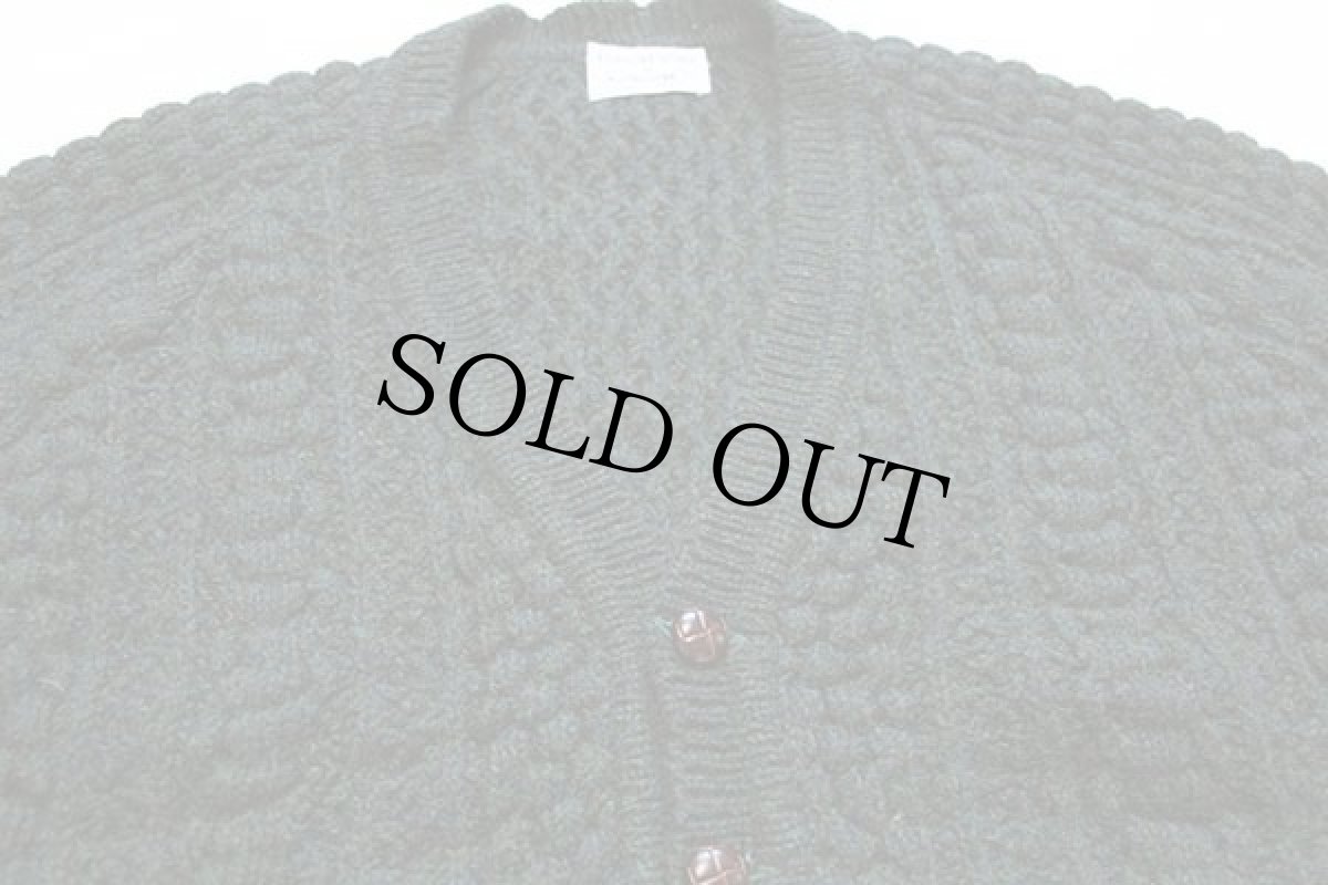 画像3: アイルランド製 classical culture by Rossan ケーブル編み ウールニット カーディガン 深緑★フィッシャーマン (3)