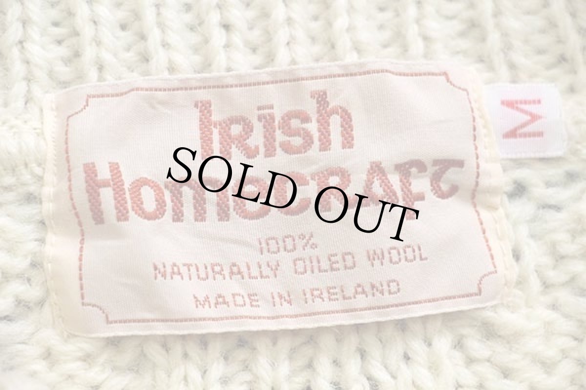 画像4: アイルランド製 Irish Homecraft 羊 刺繍 ロールネック ケーブル編み ウールニット セーター ナチュラル M★フィッシャーマン (4)
