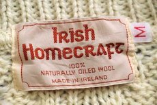 画像4: アイルランド製 Irish Homecraft 羊 刺繍 ロールネック ケーブル編み ウールニット セーター ナチュラル M (4)