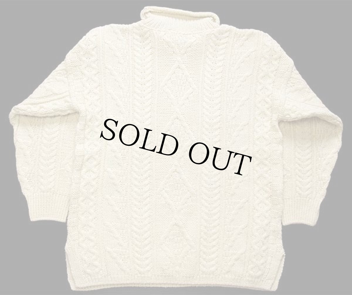 画像2: アイルランド製 Irish Homecraft 羊 刺繍 ロールネック ケーブル編み ウールニット セーター ナチュラル M★フィッシャーマン (2)