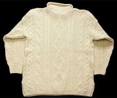画像2: アイルランド製 Irish Homecraft 羊 刺繍 ロールネック ケーブル編み ウールニット セーター ナチュラル M★フィッシャーマン (2)