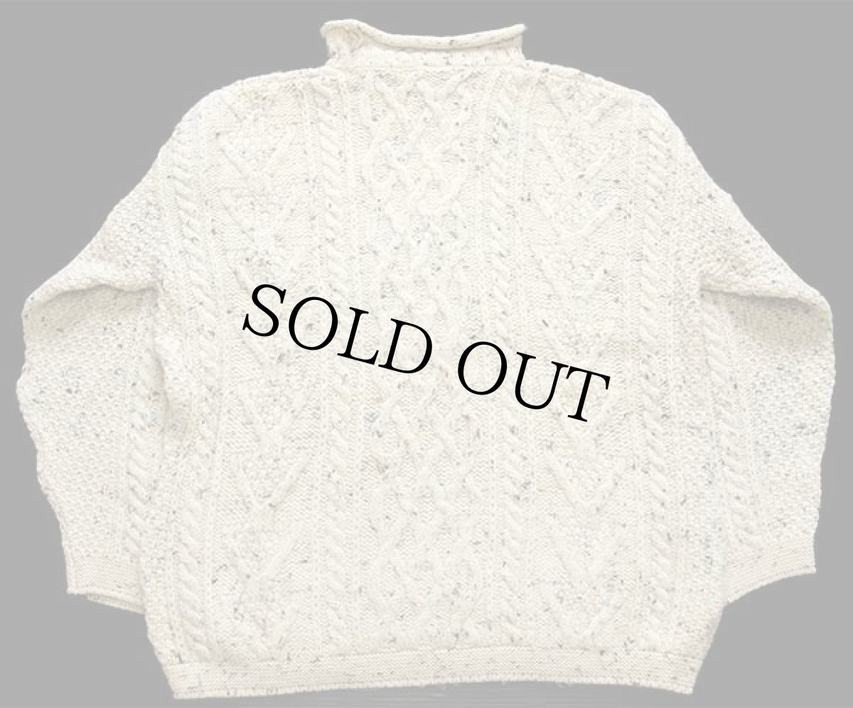 画像2: UNKNOWN ロールネック ケーブル編み ネップ入り ウールニット セーター ナチュラル★フィッシャーマン (2)