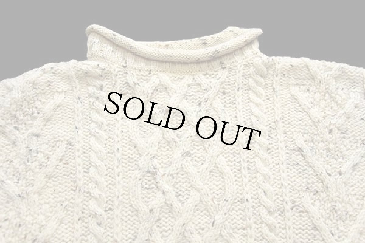 画像3: UNKNOWN ロールネック ケーブル編み ネップ入り ウールニット セーター ナチュラル★フィッシャーマン (3)